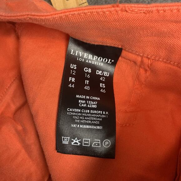 Liverpool Shorts Womens 12/31 Linen Hot Coral High Rise Stretch Beach Coastal‎ - Picture 3 of 9